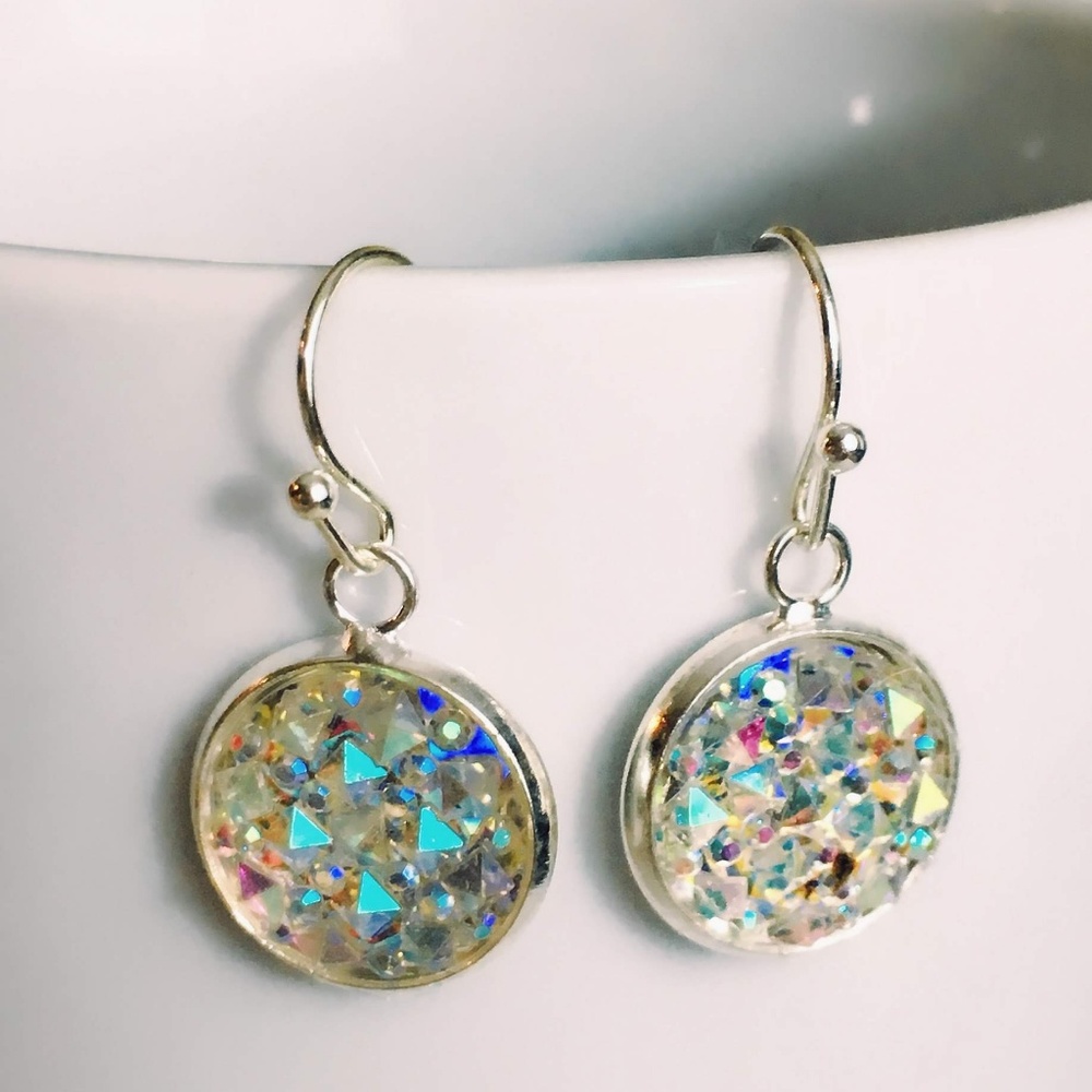 Aurora Crystal and Brass Earrings Sz 12mm